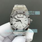 B7 Factory Swiss Copy Audemars Piguet Royal Oak White Stainless Steel Diamond Ladies Watch 